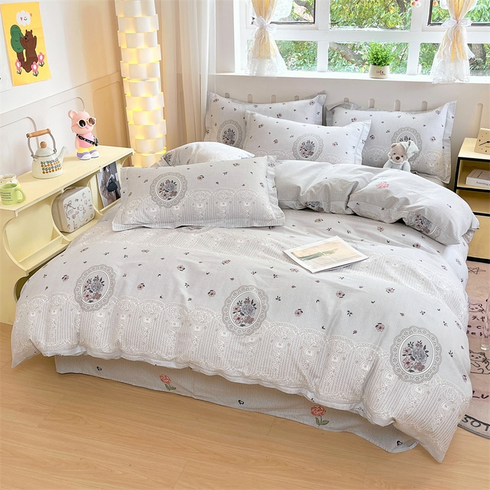 91家纺网 家纺一手货源 找家纺 大吉 2025新款100全棉纯棉喷气小清新被套四件套纯棉三件套床笠四件套单被套单枕套 法式庄园