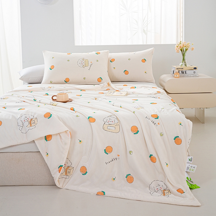 91家纺网 家纺一手货源 找家纺 欧雅搁家纺 2025新款3D数码印花有氨冷感冰激淋凉感丝夏被空调被大豆纤维被子夏凉被 草莓狗狗