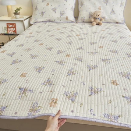 子由家居 2025新款纯棉印花夹棉床盖 棉花被-花心熊