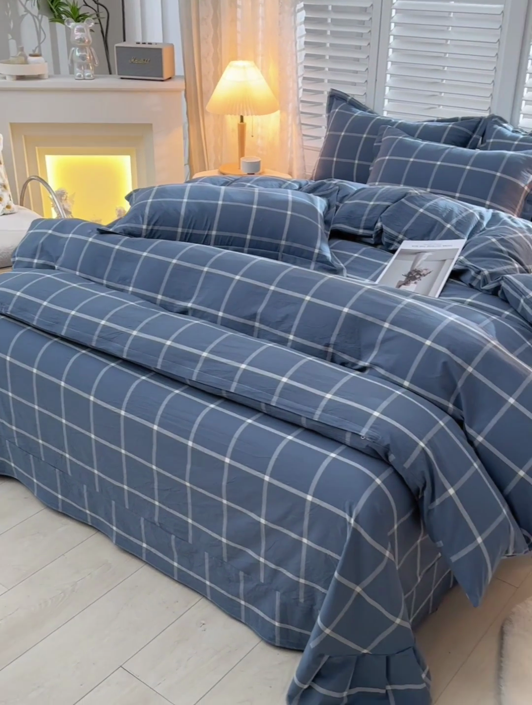 91家纺网 家纺一手货源 找家纺 润淳家居 2025新款A类全棉水洗棉四件套三件套 马卡龙 大格灰