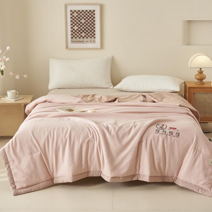 91家纺网 家纺一手货源 找家纺 子由家居 2025新款水洗棉原棉提花大豆夏被被子被芯 原棉-粉