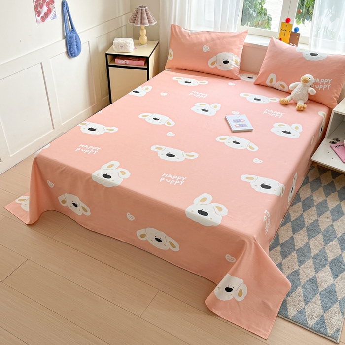 91家纺网 家纺一手货源 找家纺 莱通2025新款原棉老粗布床单 皮皮狗