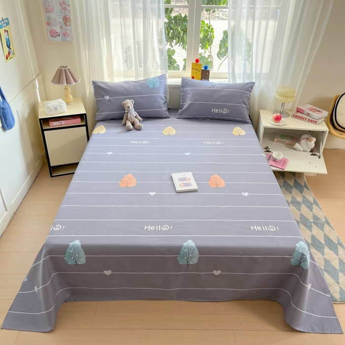 91家纺网 家纺一手货源 找家纺 莱通2025新款原棉老粗布床单 树漫漫