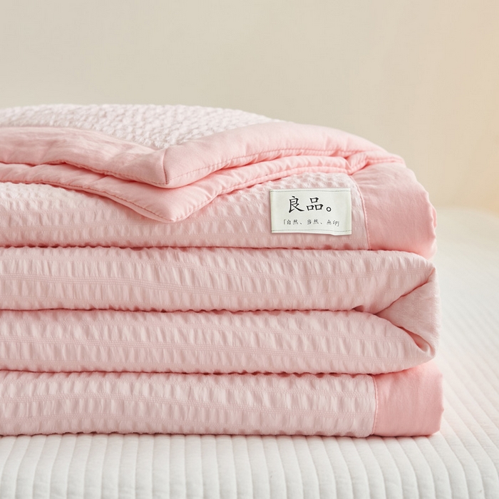 91家纺网 家纺一手货源 找家纺 子由家居 2025新款水洗棉泡泡格大豆纤维夏被被子被芯 泡泡格-浅粉