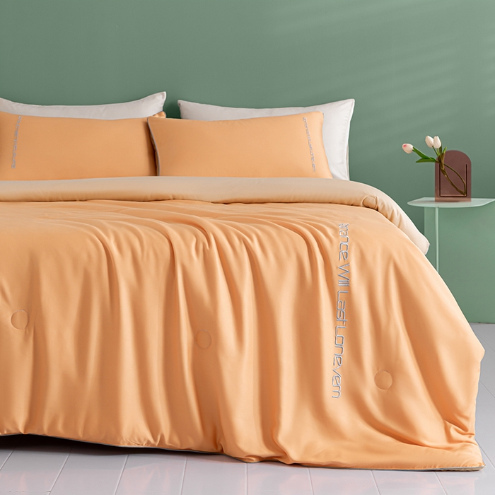 91家纺网 家纺一手货源 找家纺 子由家居 2025新款水洗真丝轻奢绣花系列夏被四件套 轻奢绣花-雅橘