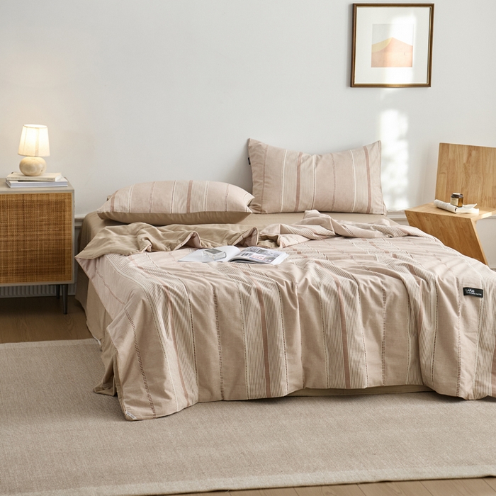 91家纺网 家纺一手货源 找家纺 2025新款原创侘寂系列全棉夏被-夏被四件套 瑞系蜜粉