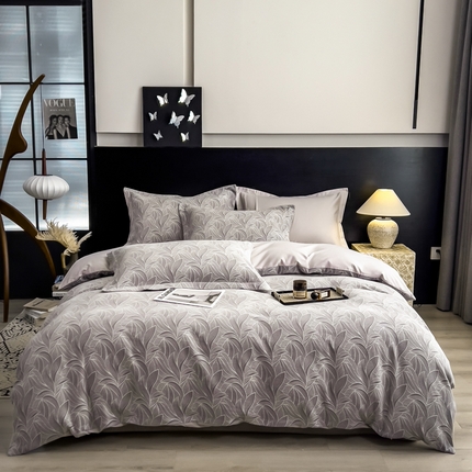倾慕家纺 2025新款60S提花全棉单品被套 摩登森林紫灰