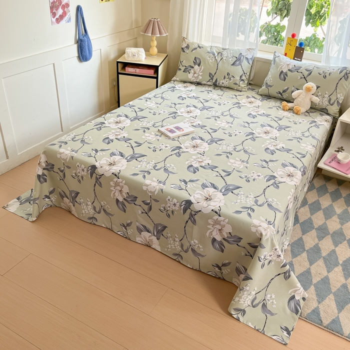 91家纺网 家纺一手货源 找家纺 莱通2025新款原棉老粗布床单 绽放花枝