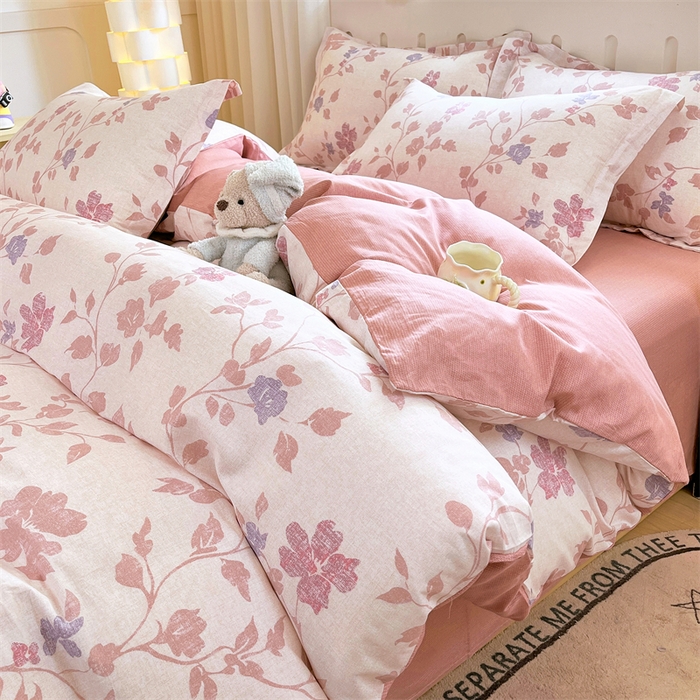 91家纺网 家纺一手货源 找家纺 大吉 2025新款100全棉纯棉喷气小清新被套四件套纯棉三件套床笠四件套单被套单枕套 春日