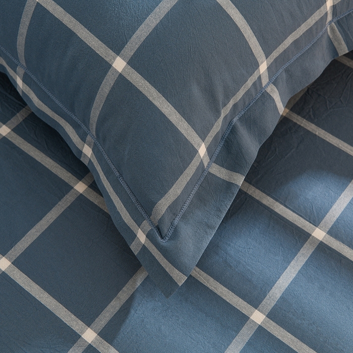 91家纺网 家纺一手货源 找家纺 润淳家居 2025新款A类全棉水洗棉四件套三件套 马卡龙 大格灰