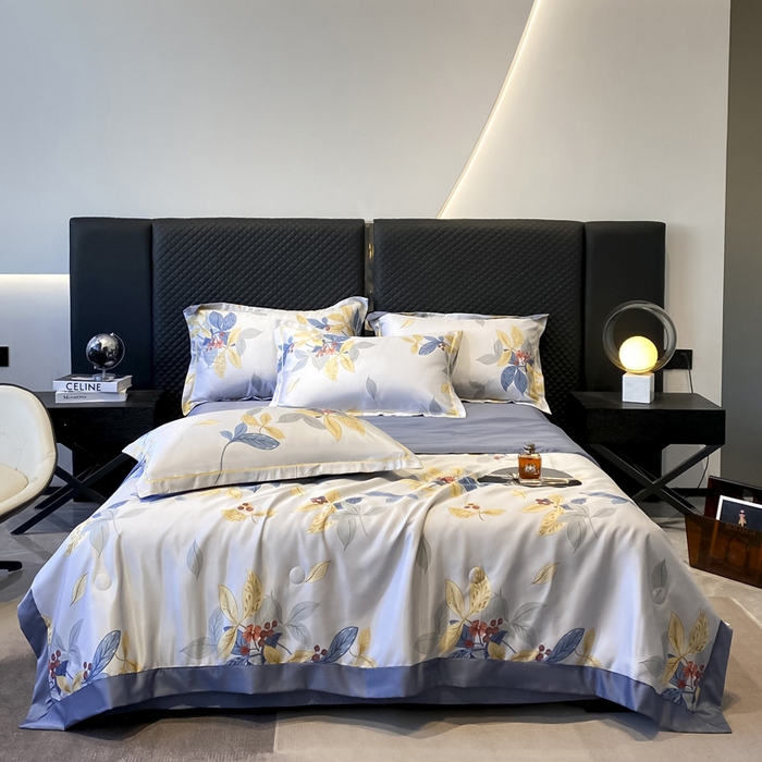 91家纺网 家纺一手货源 找家纺 绘萱2025爆款直播印花水洗天丝夏被四件套凉感水洗真丝冰丝夏凉被空调被春华秋实