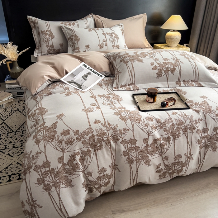 91家纺网 家纺一手货源 找家纺 倾慕家纺 2025新款60S提花全棉四件套 椿屿咖