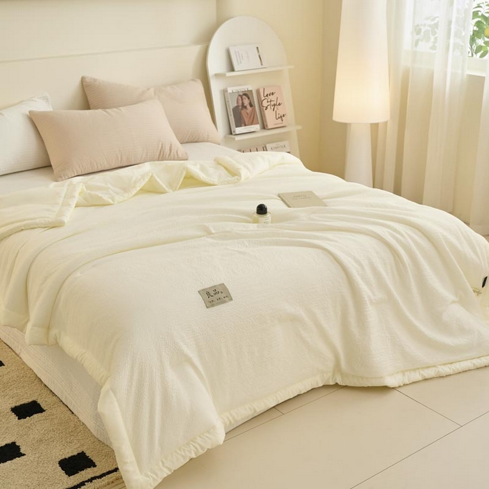 91家纺网 家纺一手货源 找家纺 子由家居 2025新款双层邹邹格大豆纤维夏被被子夏被 邹邹格-本白