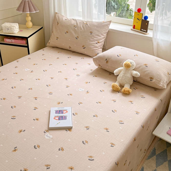 91家纺网 家纺一手货源 找家纺 莱通2025新款原棉老粗布床单 花心浪漫