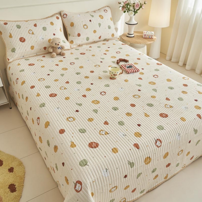 91家纺网 家纺一手货源 找家纺 子由家居 2025新款纯棉印花夹棉床盖 棉花被-南瓜