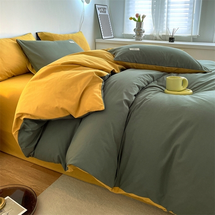 91家纺网 家纺一手货源 找家纺 （总）798家纺 2025新款全棉13070纯色双拼系列单被套场景二