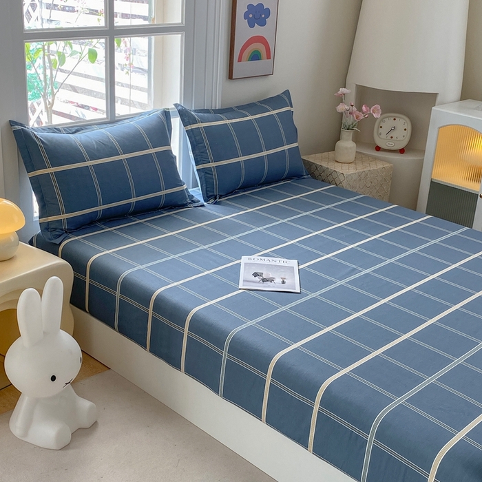 91家纺网 家纺一手货源 找家纺 凌云2025新款13372A类全棉床笠    绅士蓝