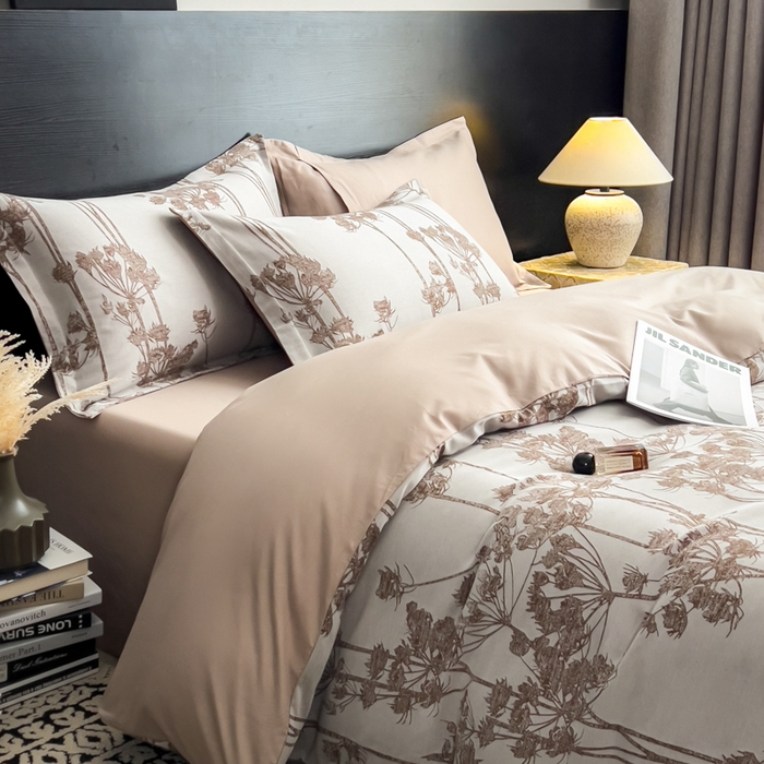 91家纺网 家纺一手货源 找家纺 倾慕家纺 2025新款60S提花全棉四件套 椿屿咖