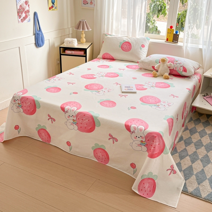 91家纺网 家纺一手货源 找家纺 莱通2025新款原棉老粗布床单 兔兔晚安