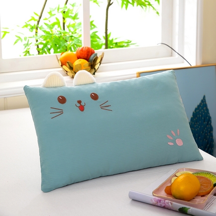 九州枕芯2025新款水洗纯棉调皮猫儿童枕 枕头枕芯 天蓝色30*50cm/只