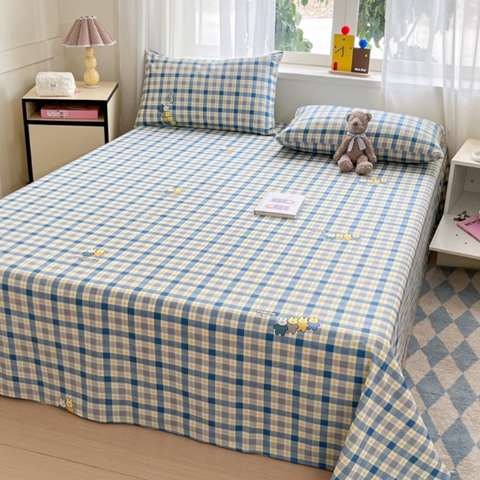 91家纺网 家纺一手货源 找家纺 莱通2025新款原棉老粗布床单 格子兔