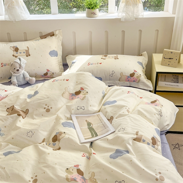 91家纺网 家纺一手货源 找家纺 大吉 2025新款100全棉纯棉喷气小清新被套四件套纯棉三件套床笠四件套单被套单枕套 萌宠日记