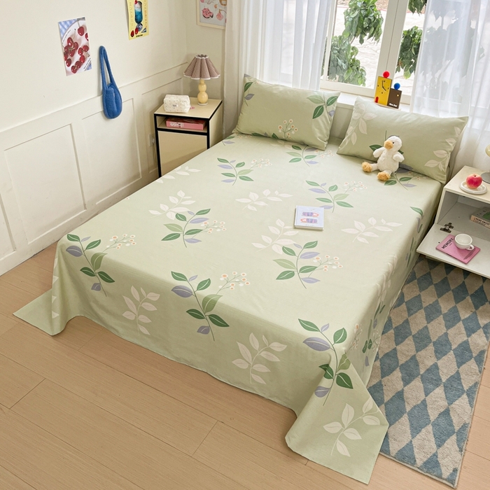 91家纺网 家纺一手货源 找家纺 莱通2025新款原棉老粗布床单 叶恋风韵