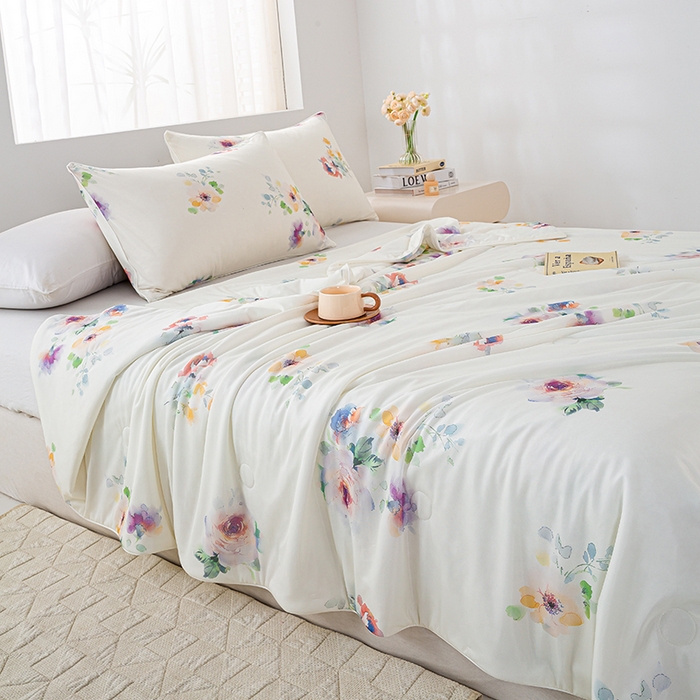 91家纺网 家纺一手货源 找家纺 欧雅搁家纺 2025新款3D数码印花有氨冷感冰激淋凉感丝夏被空调被大豆纤维被子夏凉被 花样晨熙