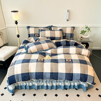 91家纺网 家纺一手货源 找家纺 （总）珍爱家纺 2025新款冬季加厚夹棉保暖牛奶绒蕾丝花边床盖床裙单件三件套双人四件套