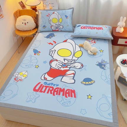 91家纺网 家纺一手货源 找家纺 （总）2025卡通印花冰丝席三件套奥特曼儿童凉席空调软席子单双人可折叠水洗