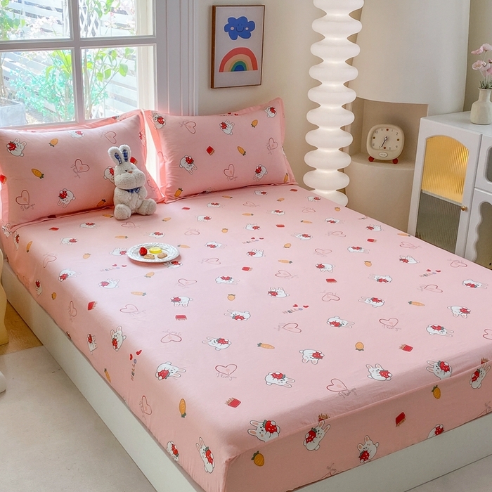 91家纺网 家纺一手货源 找家纺 凌云2025新款13372A类全棉床笠    水果兔