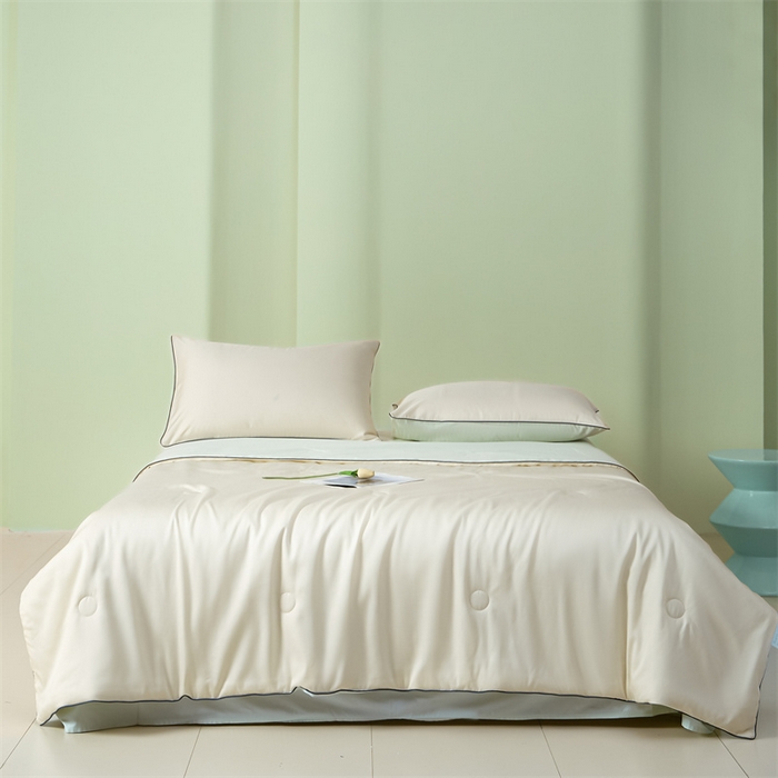 91家纺网 家纺一手货源 找家纺 笙意家纺 2025新款凉感水洗真丝麻绳双拼夏凉被-华尔兹系列 华尔兹-奶昔白+水果清香