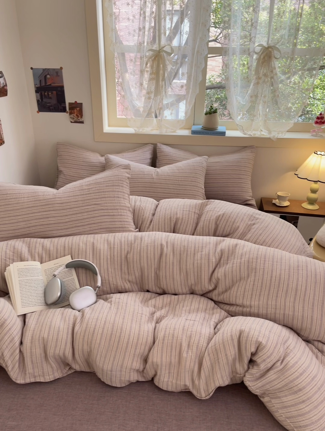 91家纺网 家纺一手货源 找家纺 艾咪-Amy ntmy 2025新款条纹款全棉双层皱皱纱四件套 小半粉米