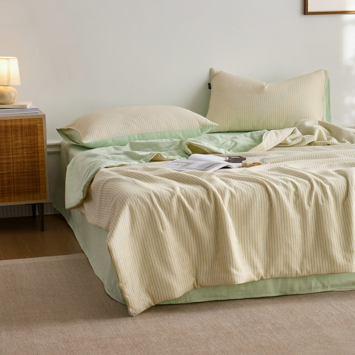 91家纺网 家纺一手货源 找家纺 2025新款原创侘寂系列全棉夏被-夏被四件套 森系薄荷