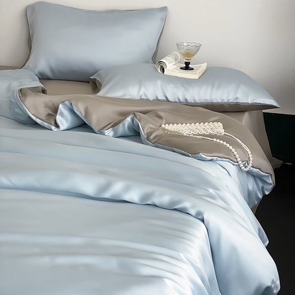 91家纺网 家纺一手货源 找家纺 繁花家居  2025新款亲肤舒适A类高支密冰丝素色冰丝四件套-风格一 柠月清风