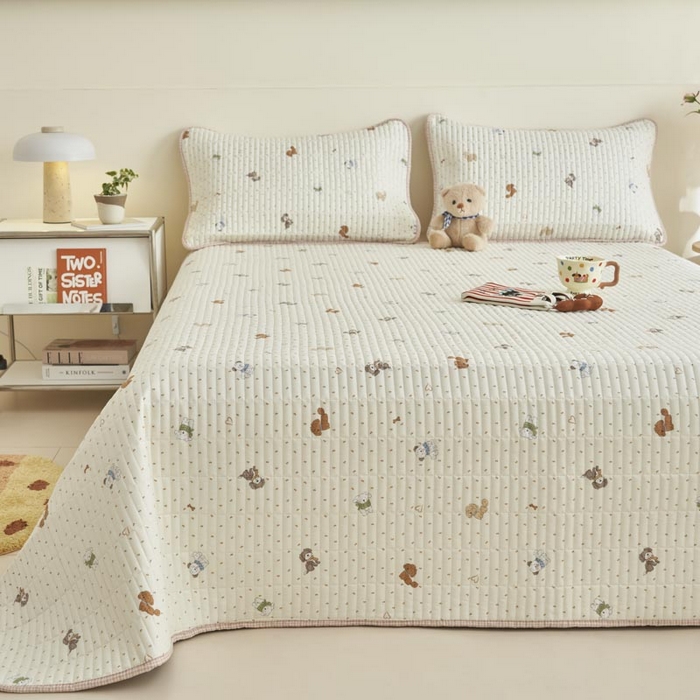 91家纺网 家纺一手货源 找家纺 子由家居 2025新款纯棉印花夹棉床盖 棉花被-萌宠小狗