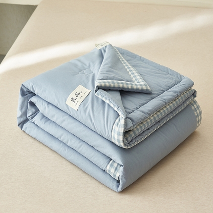 子由家居 2025新款水洗棉棋盘格织标大豆纤维夏被被子被芯 棋盘格边夏被-浅蓝