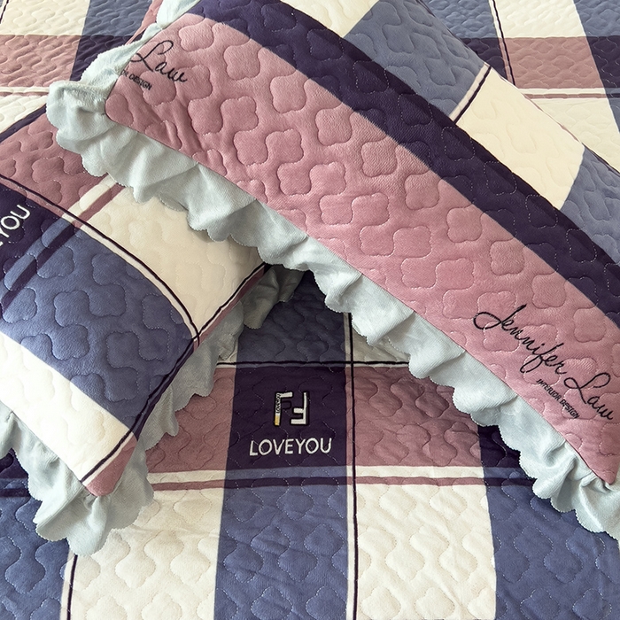 91家纺网 家纺一手货源 找家纺 2025新款水晶绒床单盖毯单人三件套花边毯子冬季加厚保暖双人加棉防滑绒毯 经典格子