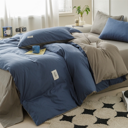 91家纺网 家纺一手货源 找家纺 （总）798家纺 2025新款全棉13070纯色双拼系列单被套场景一