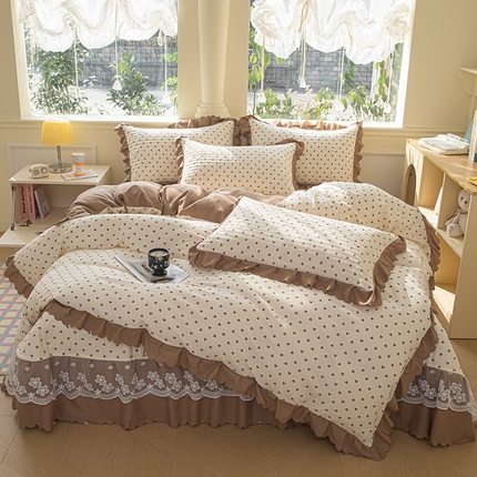 91家纺网 家纺一手货源 找家纺 （总）珍爱家纺 2025新款A类针织棉双层纱夹棉床盖床裙花边单件三件四件套