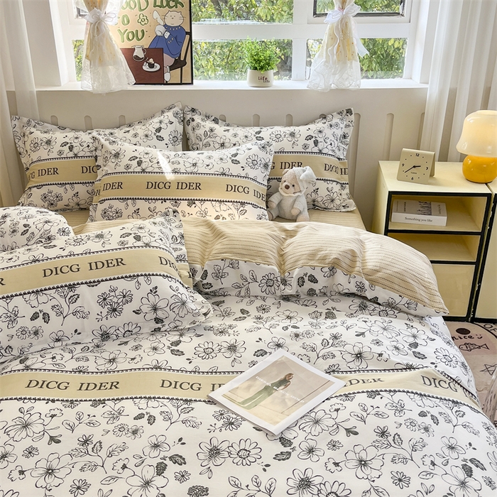 91家纺网 家纺一手货源 找家纺 大吉 2025新款100全棉纯棉喷气小清新被套四件套纯棉三件套床笠四件套单被套单枕套 赫本