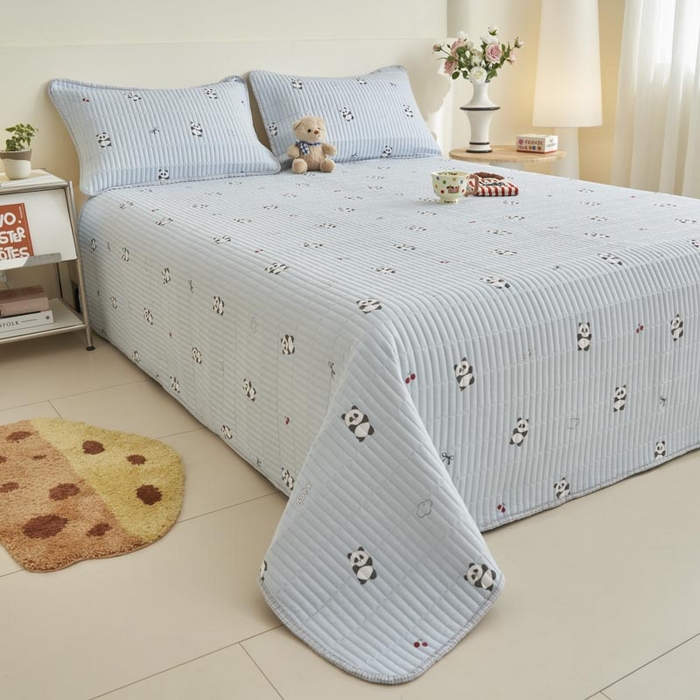 91家纺网 家纺一手货源 找家纺 子由家居 2025新款纯棉印花夹棉床盖 棉花被-熊猫乐园