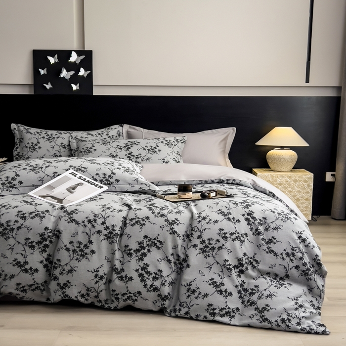 91家纺网 家纺一手货源 找家纺 倾慕家纺 2025新款60S提花全棉单品被套 爱玲说深灰