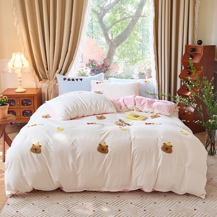 91家纺网 家纺一手货源 找家纺 鑫喜莱 2025新款水洗棉毛巾绣四件套场景一【全系图有买家秀文件】 橘子巴拉