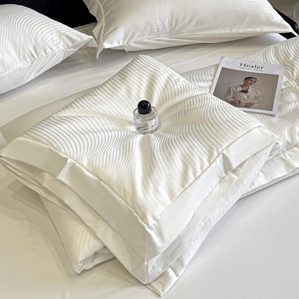 （总）子由家居 2025新款水洗真丝曲线银丝提花夏被四件套