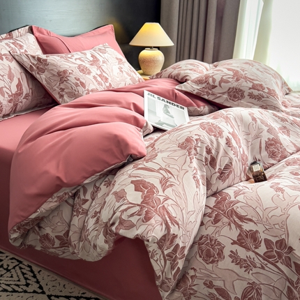 91家纺网 家纺一手货源 找家纺 倾慕家纺 2025新款60S提花全棉单品被套 洛丽塔红