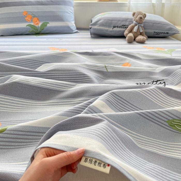 91家纺网 家纺一手货源 找家纺 莱通2025新款原棉老粗布床单 萱朵