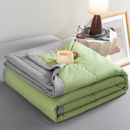 慕木家纺 2025新款A类水洗棉无印风纯色新疆棉花夏被空调被（抽空压缩可供跨境） 抹茶绿+灰