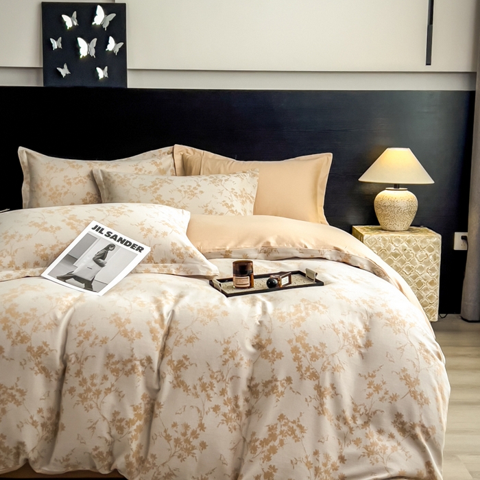 91家纺网 家纺一手货源 找家纺 倾慕家纺 2025新款60S提花全棉四件套 爱玲说卡其