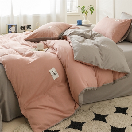 91家纺网 家纺一手货源 找家纺 （总）798家纺 2025新款全棉13070纯色双拼系列单被套场景一
